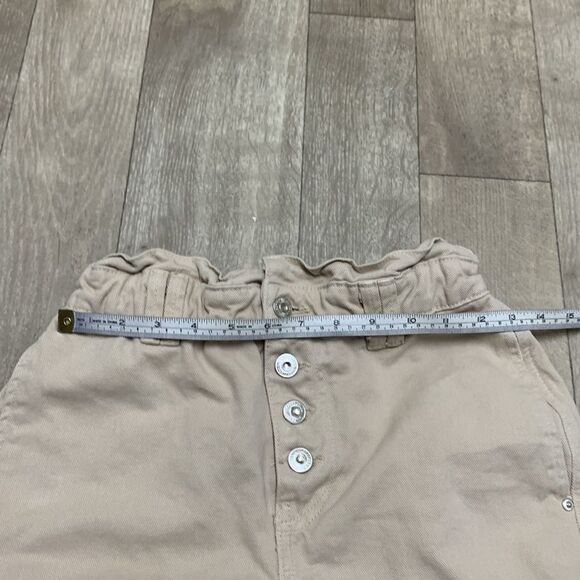 Womens Zara Paperbag Button Fly Baggy Loose Fit High Rise Khaki Ankle Pants - Picture 4 of 8